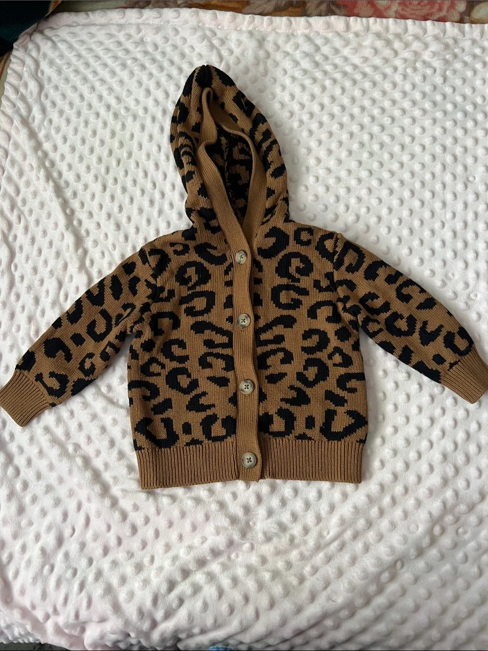 Old Navy Brown and Black Leopard Print Hooded Cardigan